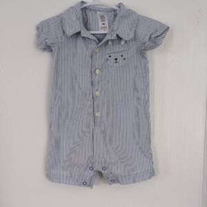 Striped Baby Romper with Bear Pocket